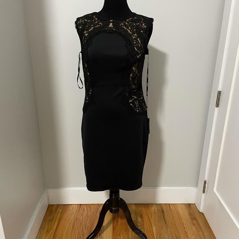 NWT Tadashi Shoji Monarch Cocktail Dress Plus SZ 1x in Black and Nude MSRP $348